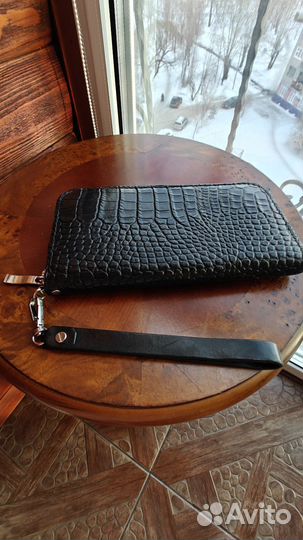 Клатч черный кожаный