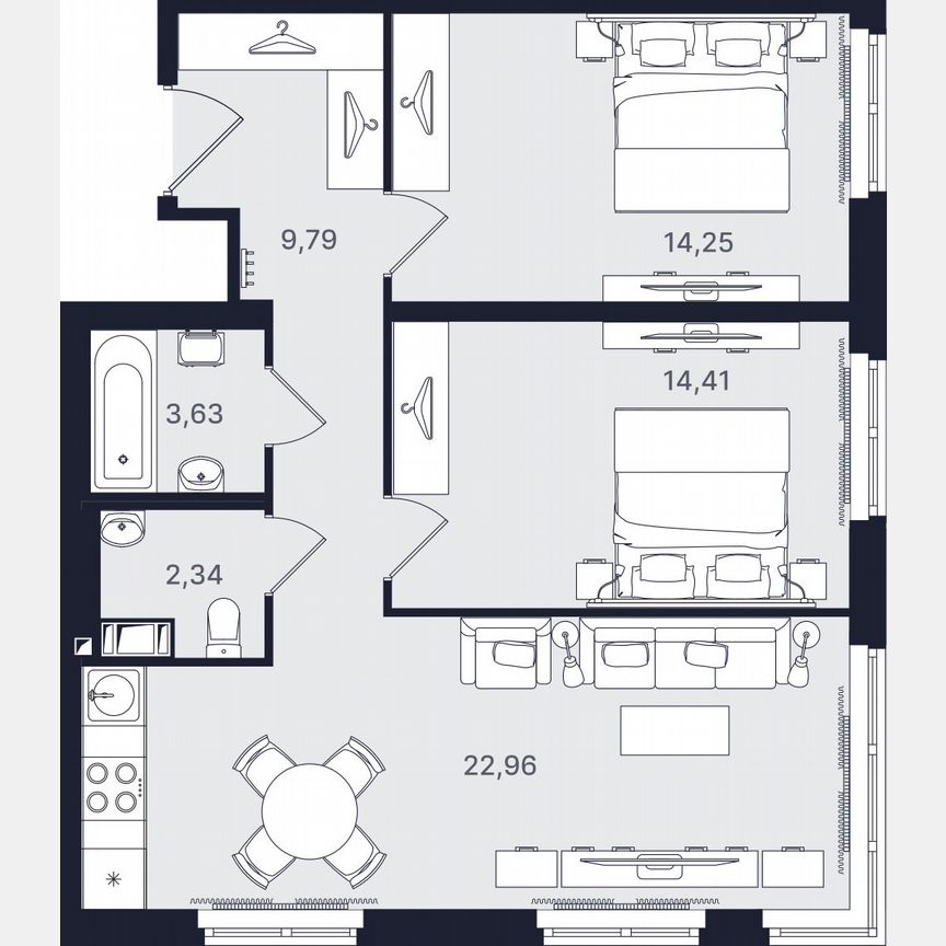 3-к. апартаменты, 67,4 м², 20/24 эт.