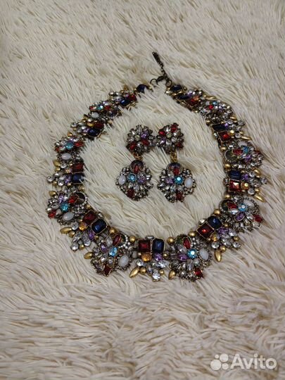 Колье ожерелье серьги коплект с камнями бижутерия