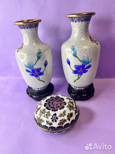 Белая ваза клуазоне эмаль Китай