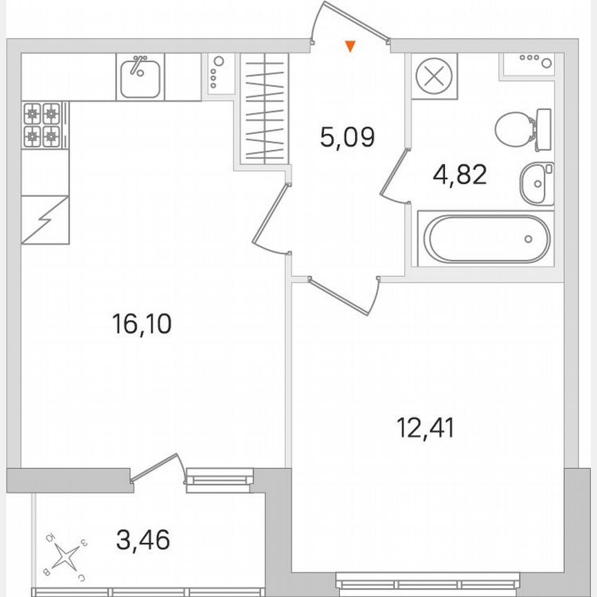 1-к. квартира, 40,2 м², 1/8 эт.