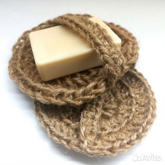 Вязаная мочалка из джута круглая комплект