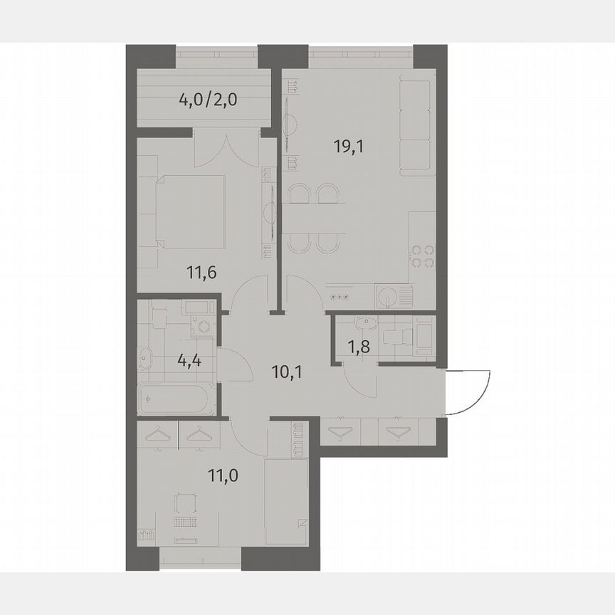 2-к. квартира, 60,1 м², 3/11 эт.