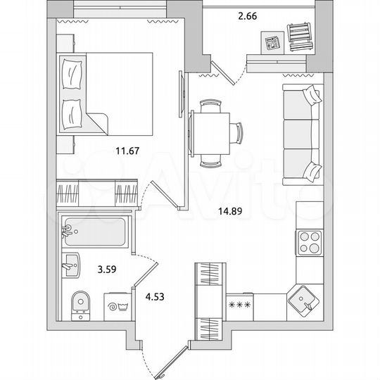 1-к. квартира, 37,3 м², 9/21 эт.