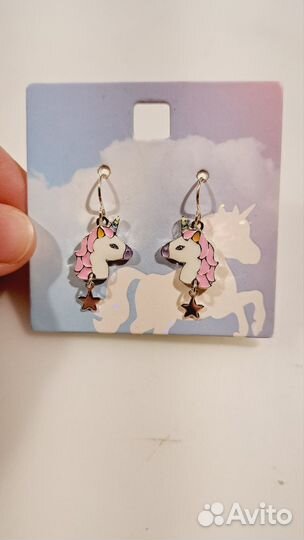 Серьги единорог бижутерия