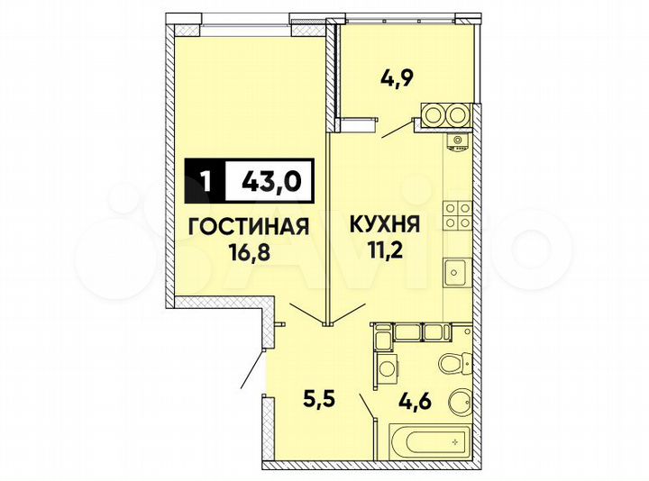1-к. квартира, 43 м², 17/24 эт.