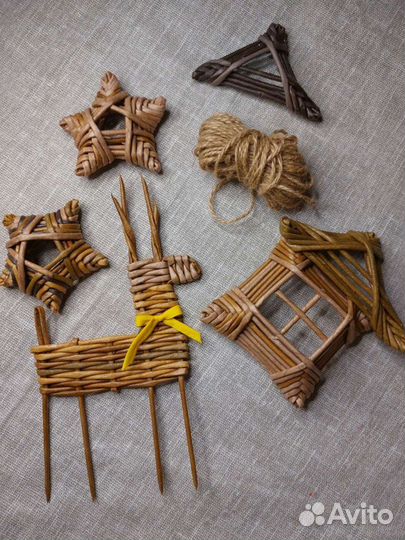 Новогодние елочные игрушки плетеные бумажная лоза