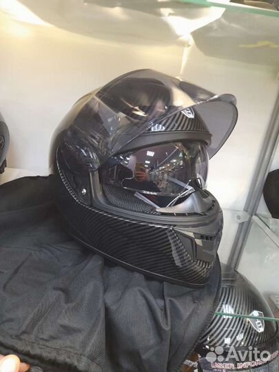 Мото шлем интеграл LVS под карбон с очками DOT