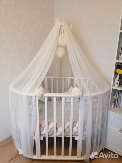 Детская кроватка трансформер круглая