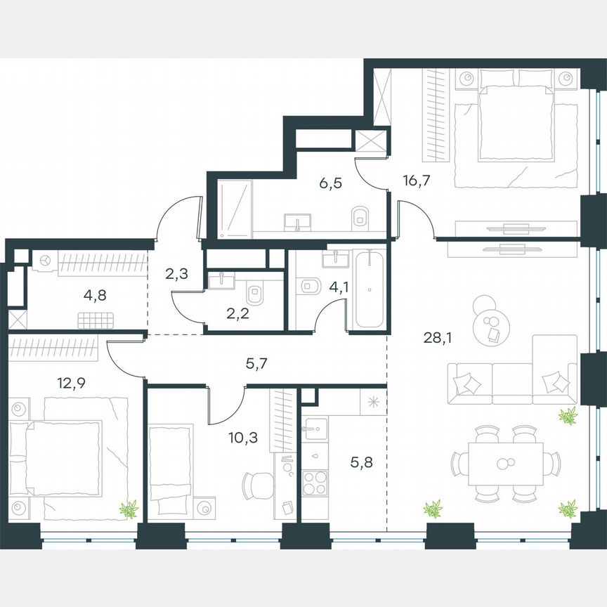 4-к. квартира, 99,4 м², 24/48 эт.