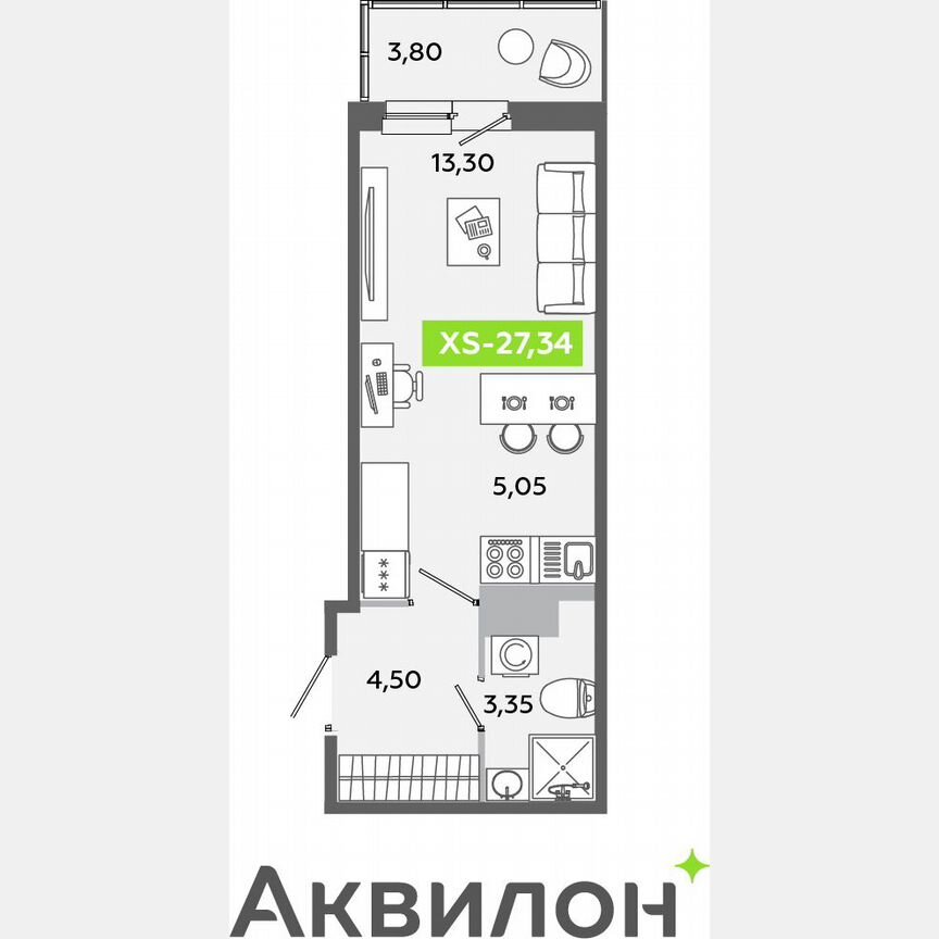 Квартира-студия, 27,3 м², 11/12 эт.