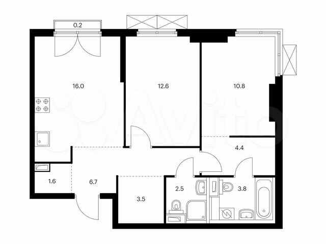 2-к. квартира, 62,1 м², 11/14 эт.
