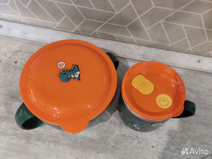 Детская кружка и тарелка термос для прогулок
