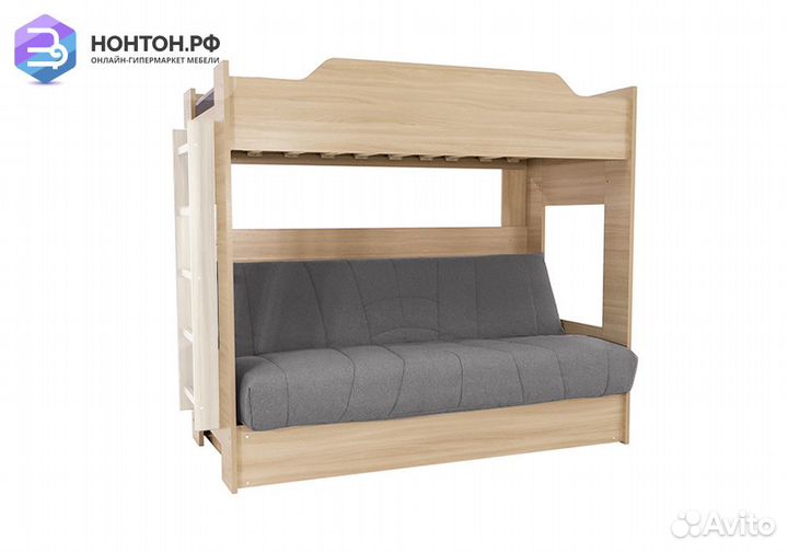 Двухъярусная кровать с диван-кроватью серый / дуб