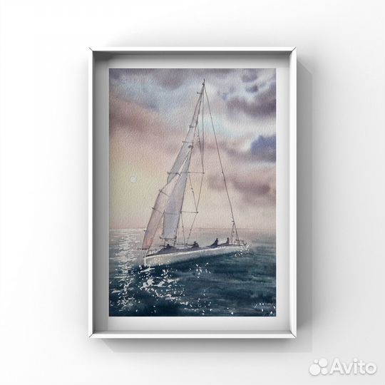 Картина акварелью Морской пейзаж