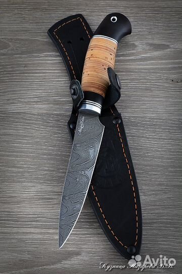 Кухонный нож Шеф № 2 сталь дамаск береста