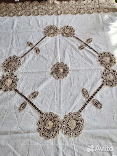 Скатерть игольное кружево/лен