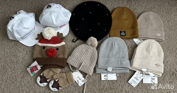 Шапки, берет Zara с бусинами новое, варежки