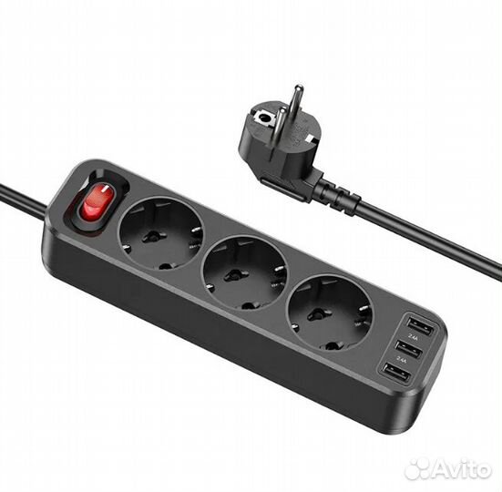 Сетевой фильтр hoco NS2 3 гнезда+3USB 1.8м 4000W