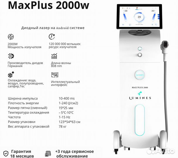 Диодный лазер для эпиляции Lumines-M Макс’Плюс 2000вт