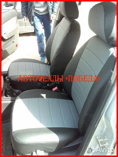 Чехлы Chevrolet Aveo T250 из экокожи чёрно-серые