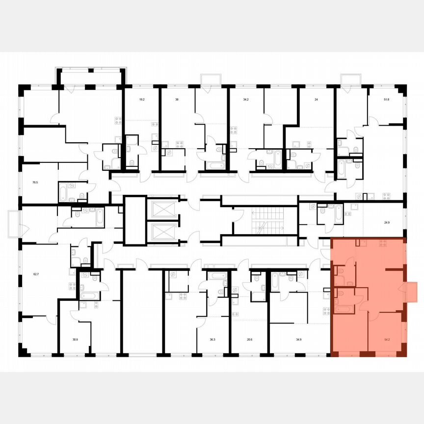 2-к. квартира, 54,2 м², 6/16 эт.