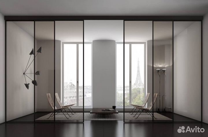 Перегородки стеклянные в аллюминиевом профиле