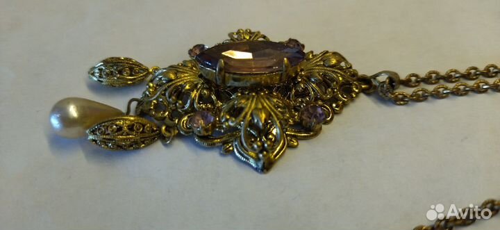 Крупный кулон С цепочкой латунь чехословакия