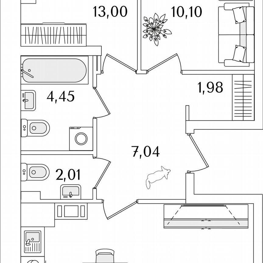 2-к. квартира, 63,6 м², 7/17 эт.