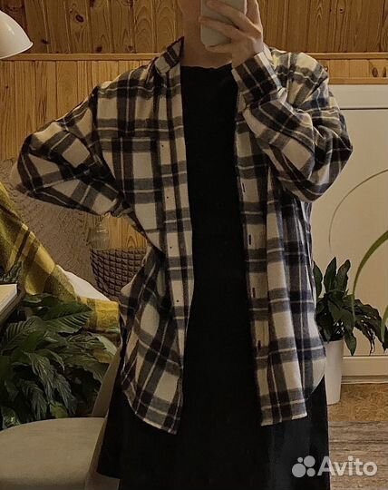 Рубашка в клетку оверсайз осенняя женская теплая