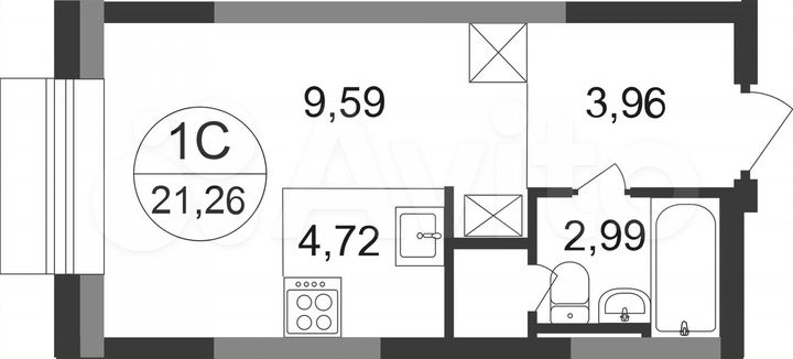 Квартира-студия, 21,3 м², 5/22 эт.