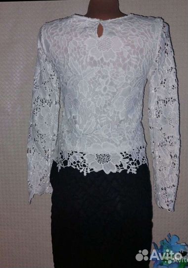 Белая блузка кружево плотное 42-44-46