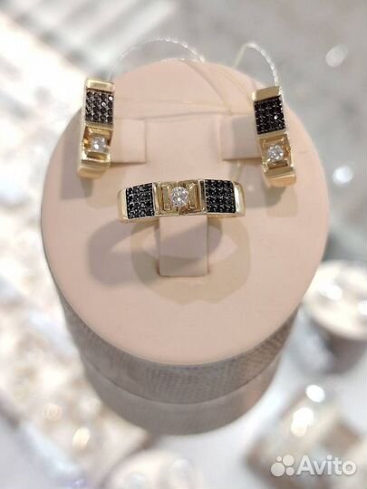 Серьги с черными бриллиантами, бриллиантами 4,88г