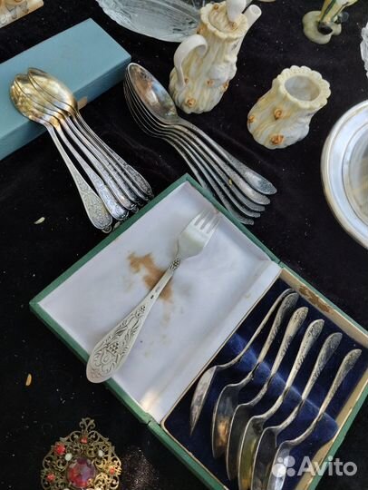 Ложка мельхиор СССР. 3 комплекта. Родная патина