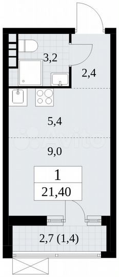 Квартира-студия, 21,4 м², 9/18 эт.