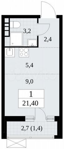 Квартира-студия, 21,4 м², 9/18 эт.
