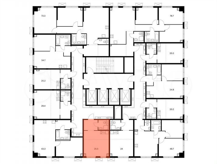 Квартира-студия, 25,5 м², 6/33 эт.