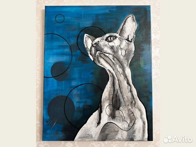 Картина кошка Сфинкс акрил на холсте