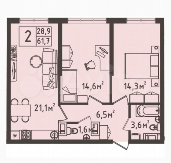 3-к. квартира, 61,1 м², 8/9 эт.