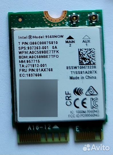 M.2 WiFi + Bluetooth адаптер Intel AC 9560NGW