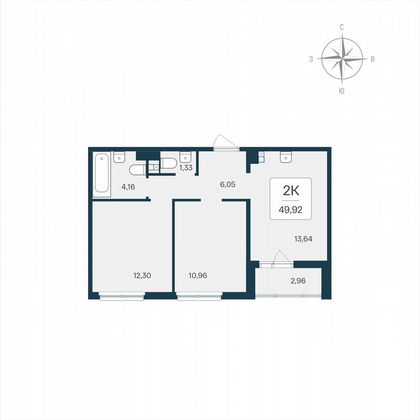 2-к. квартира, 49,9 м², 3/8 эт.