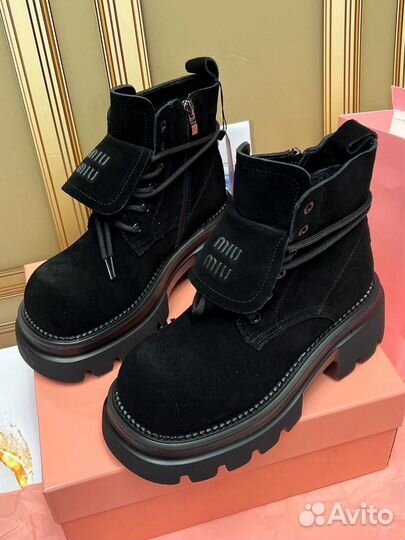 Женские Ботинки MIU MIU черные замшевые