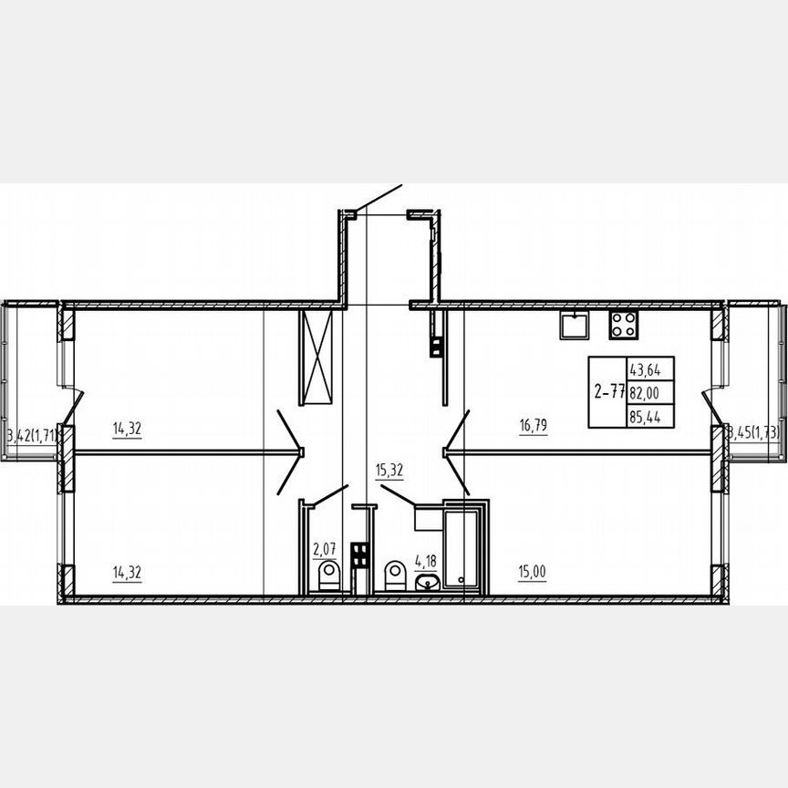 3-к. квартира, 82 м², 3/4 эт.