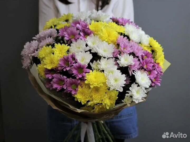 Цветы Букет Хризантем 15 шт Доставка в Кемерово