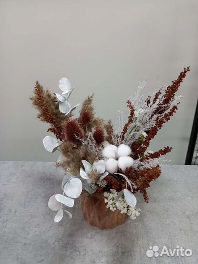 Сухоцветы в кашпо / букет / декор / подарок