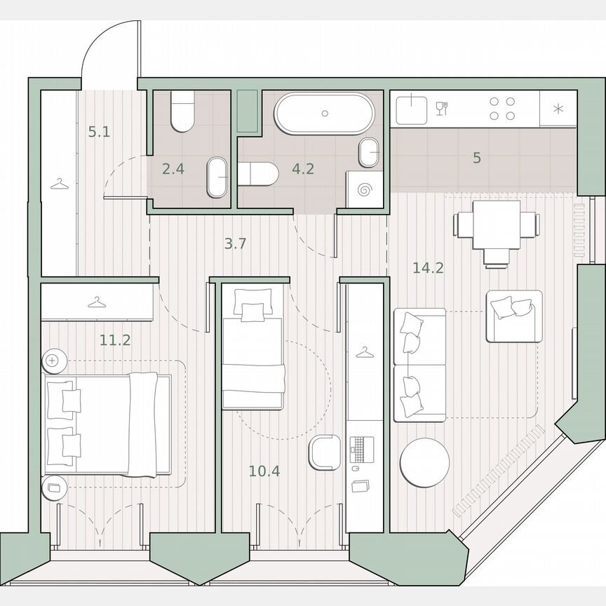 2-к. квартира, 56,2 м², 5/13 эт.