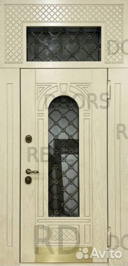 Уличная входная дверь со стеклом и фрамугой