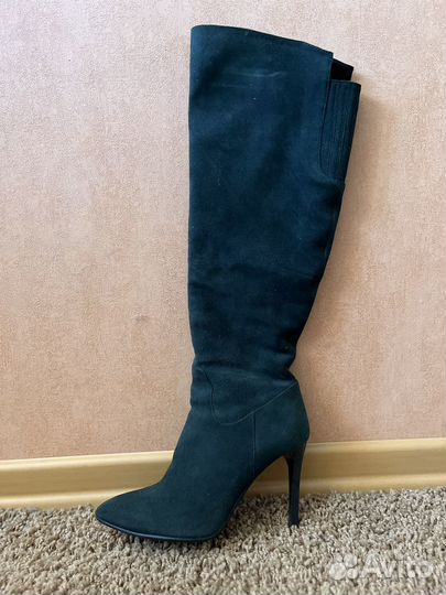 Сапоги демисезонные замшевые темно-зеленые 38 р-р