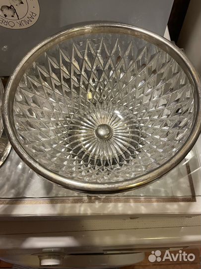 Хрустальная салатница с мельхиоровым ободком СССР