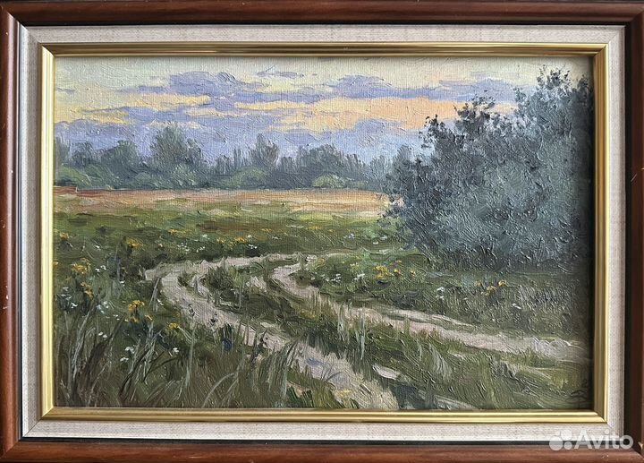 Картина маслом. Дорога мимо поля